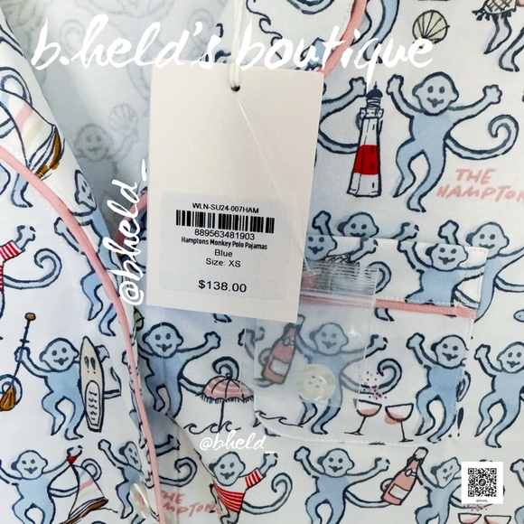 Roller Rabbit Hamptons Monkey Polo Pajamas in Blue Size XS Brand New NWT - Picture 7 of 14